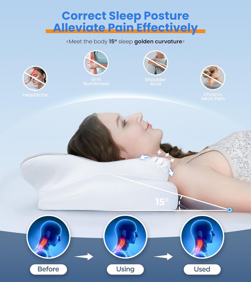 Cozyplayer Ultra Pain Relief Cooling Pillow for Neck Support, Adjustable Cervical Pillow Cozy Sleeping, Odorless Ergonomic Contour Memory Foam Pillows, Orthopedic Bed Pillow for Side Back Stomach Sleeper - Image 3